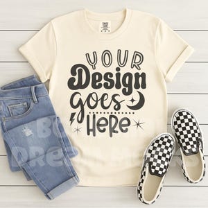 Comfort colors Flat Lay Ivory Mockup | C1717 Ivory Shirt Mockup | 1717 Ivory Flat Lay Mock-up