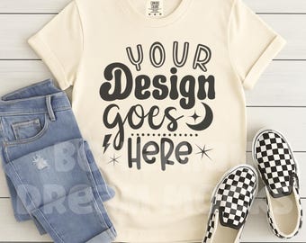Comfort colors Flat Lay Ivory Mockup | C1717 Ivory Shirt Mockup | 1717 Ivory Flat Lay Mock-up