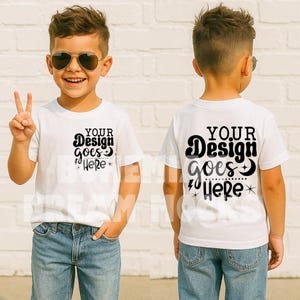 Kids Front and Back White Shirt Mockup | Kids Bella Canvas 3001Y Mockup | Trendy Kids Mockups | Both Sided Mockup | Kids Tee mockup