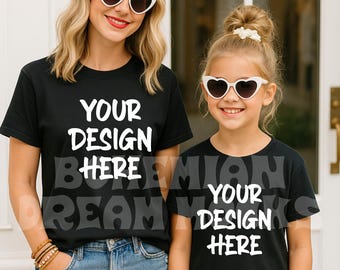 Mama und ich schwarzes Shirt Mockup | Bella Canvas 3001 Mockup | Mama Kind Modell 3001Y Mockup | Muttertags-Mockup | Boho Mockup | Mama Me