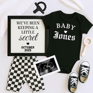 Black Baby Announcement Template | Canva Editable Baby Reveal | Gender Neutral Customizable Hipster, Emo, Goth  Pregnancy Reveal Template