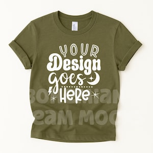 Bella Canvas Military Green Shirt Mockup | Military Green Flat Lay T-shirt Mockup | Simple Military Green Shirt Mock-up