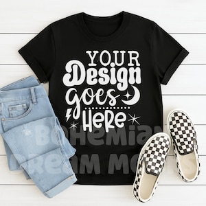 Black Flat Lay T-shirt Mockup | Unisex Shirt Mockup | Black Shirt Mockup | Simple Mock-up | POD Black Tshirt Mockup