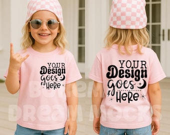 Kids Front and Back Shirt Mockup | Kids Bella Canvas 3001T Pink Mockup | Alt Kids Mockups | Both Sided Mockup | Kids Back Mockup | 3001Y