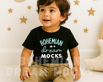 Black Bella Canvas 3001T Mockup | Toddler Boys Shirt Mockup | Kids T-shirt Mockup Photo | Boho Kids Shirt Mockups