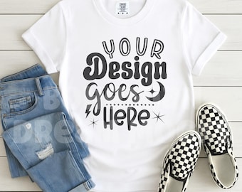 Comfort Colors Flat Lay Mockup | C1717 White T-shirt Mock-up