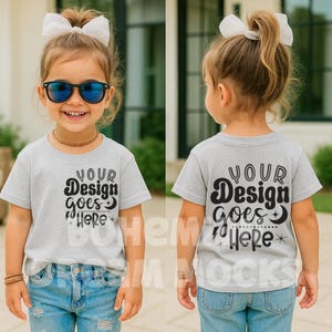 Kids Front and Back Gray Shirt Mockup | Kids Bella Canvas 3001T Athletic Heather Mockup | Trendy Kids Mockups | Both Sided Mockup | 3001Y
