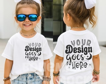 Kids Front Back Shirt Mockup | Bella Canvas 3001T White T-shirt Mock-up | Trendy Girl Mockups | 3001 Y Two Sided Mockup | Kids Back Mockup