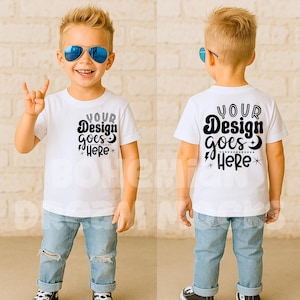 Kids Front and Back White Shirt Mockup | Kids Bella Canvas 3001T Mockup | Trendy Kids Mockups | Both Sided Mockup | Kids Back Mockup | 3001Y