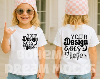 Kids Front Back Shirt Mockup - 3001Y 3001T White Tee Mock-up