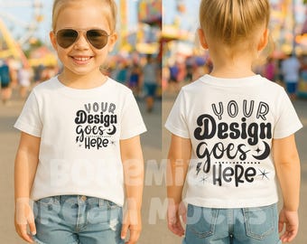 Kids Front and Back White Shirt Mockup | Kids Bella Canvas 3001T Mockup | Trendy Kids Mockups | Both Sided Mockup | Kids Back Mockup | 3001Y