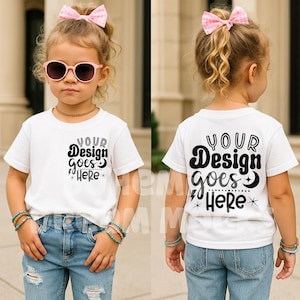 Kids Bella Canvas 3001T Front Back Mockup | Toddler Girl Front and Back Mock-up | Both Sided Mockup | Kids Back Mockup | 3001Y