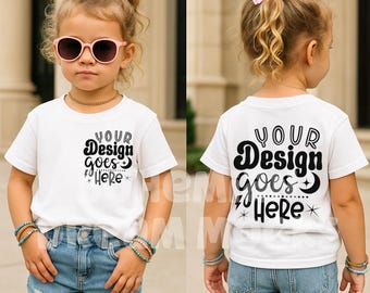 Kids Front and Back Mockup - Toddler White T-shirt Mock up 3001T
