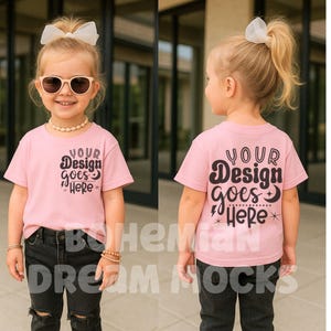 Kids Front and Back Pink Shirt Mockup | Kids Bella Canvas 3001T Mockup | Trendy Kids Mockups | Two Sided Mockup | Kids Back Mockup