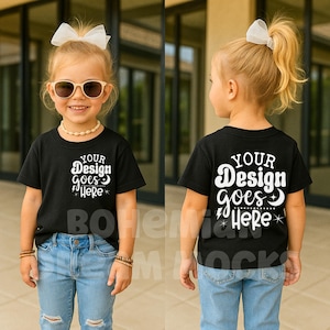 Kids Front and Back Black Shirt Mockup | Kids Bella Canvas 3001T Mockup | Trendy Kids Mockups | Two Sided Mockup | Kids Back Mockup