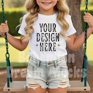 Bella Canvas 3001Y White Mockup | Girls Shirt Mockup | Kids White T-shirt Mockup | Outdoor Lifestyle Kids Mockup | White Kids Shirt Mock-up