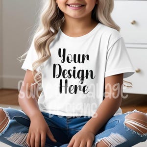 Kids T-Shirt Mockup |  White Shirt Mock up |  Youth T-Shirt Mock Up | Girl Model Mockup | Mockup 3001Y 64000B 500B