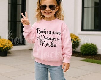Gildan 18000B Light Pink Sweatshirt Mockup | Youth Sweatshirt Mock-up | Girls Light Pink G180B Sweatshirt Mockup | Kids Fall Mockups