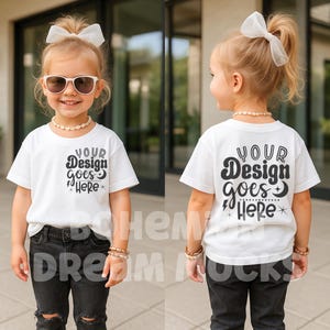 Toddler Girl Front Back Mockup | Bella Canvas 3001T Oversized Front and Back Mock-up | Girls Two Sided Shirt Mockup | Kids Back Mockup