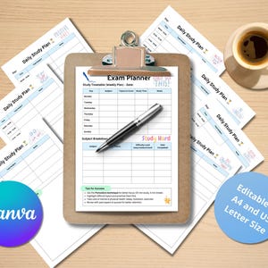 試験プランナー - GCSEまたはAレベルトラッカー - 日々の学習プランナー付き - Canva編集可能 - デジタルPDF