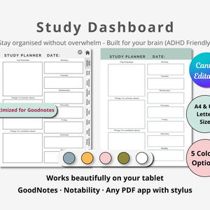 ADHD Study Planner for GCSE, A-Level, University Students (Digital/Printable PDF)