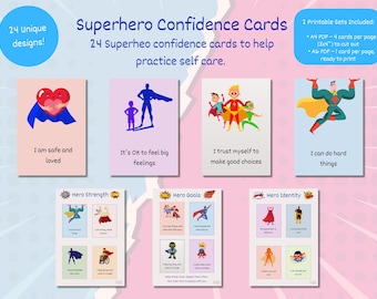 Superhero Affirmation & Confidence Cards – 24 Unique Designs (Digital Printable PDF)