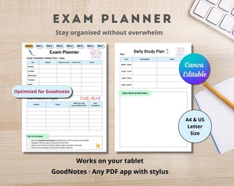 GCSE A-Level Exam Planner – Daily Study Tracker - Student / Academic planner, Canva Editable (Digital PDF)