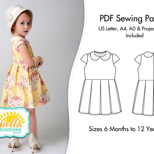 Alice Pleated Dress, PDF Sewing Pattern, girls pleated dress, girls dress pattern, trendy baby clothes, sewing pattern, peter pan collar