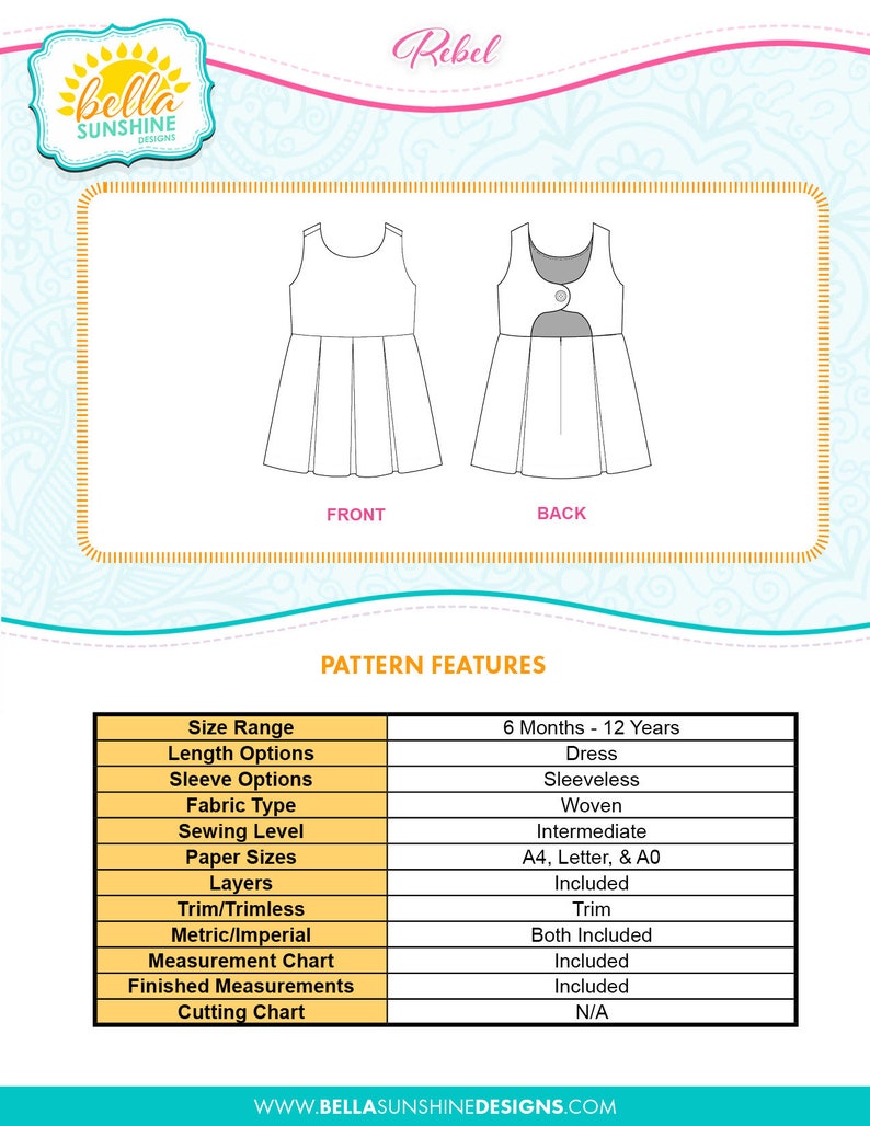 Rebel Girl, Party Dress, PDF Sewing Pattern, open back dress, low back dress, girls dress pattern, trendy baby clothes, sewing pattern image 8