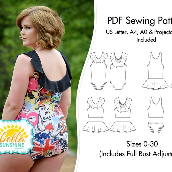 Bahari, womens swimsuit pdf, swimsuit pattern, plus size pdf, sewing pattern, ladies pattern, PDF Sewing Pattern, ladies pdf pattern, sewing