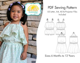 Sun-Kissed Sunsuit, PDF Sewing Pattern, sewing pattern, baby dress pattern, romper pattern pdf, girls bubble romper, girls dress pattern,