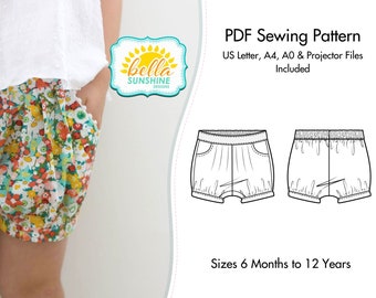 Rose Bubble Shorts, PDF Sewing Pattern, shorts girl toddler, baby shorts pattern, bubble shorts, sewing pattern pdf, sewing patterns, shorts