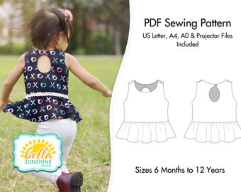 Piper Reversible Peplum Top, PDF Sewing Pattern, girls sewing pattern, girls peplum, baby sewing pattern, sewing pattern, reversible top