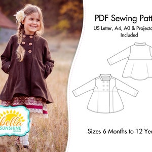 Gabriella, PDF Sewing Pattern, sewing pattern, toddler sewing pattern, girls coat pdf, Girls pattern, sewing, baby coat pattern, girls coat,