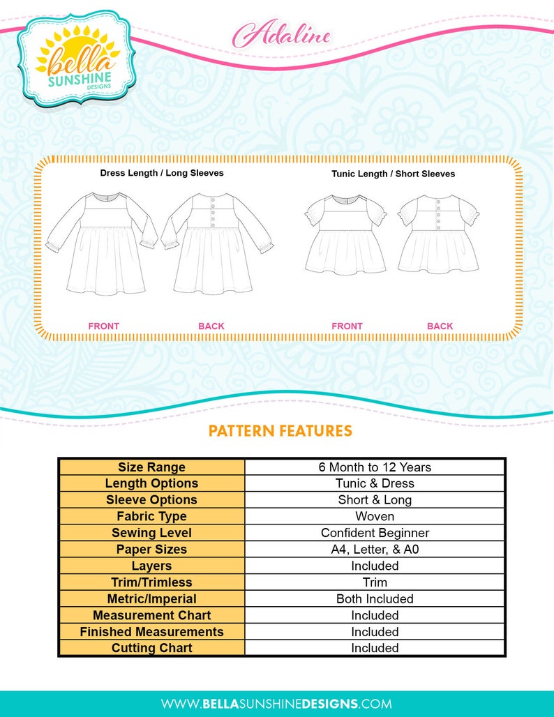 Adaline Dress & Tunic, PDF Pattern, tunic sewing pattern, girls dress patterns, girls dress pdf, dress patterns for girls, sewing pattern image 8