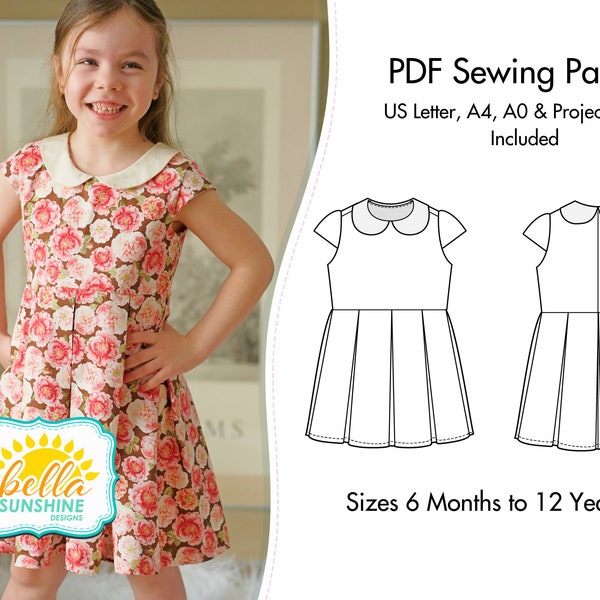 Alice Pleated Dress, PDF Sewing Pattern, peter pan collar, girls pleated dress, girls dress pattern, trendy baby clothes, sewing pattern,