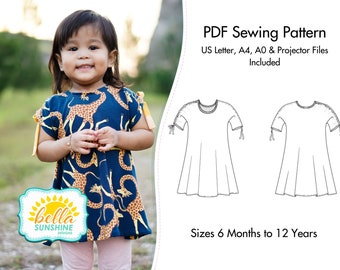 Hazel Dolman Swing Dress PDF Sewing Pattern - Girls Digital Sewing Pattern for Sizes 6 Months to 12 Years