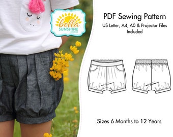 Rose Bubble Shorts, PDF Sewing Pattern, bubble shorts, baby shorts pattern, shorts girl toddler, sewing pattern pdf, sewing patterns, shorts