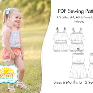 Sun-Kissed Sunsuit, PDF Sewing Pattern, Girls pattern, baby dress pattern, romper pattern pdf, girls bubble romper, girls dress pattern