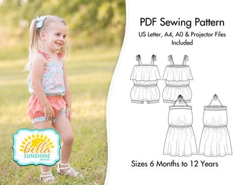 Sun-Kissed Sunsuit, PDF Sewing Pattern, Girls pattern, baby dress pattern, romper pattern pdf, girls bubble romper, girls dress pattern