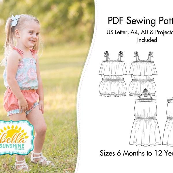 Sun-Kissed Sunsuit, PDF Sewing Pattern, Girls pattern, baby dress pattern, romper pattern pdf, girls bubble romper, girls dress pattern