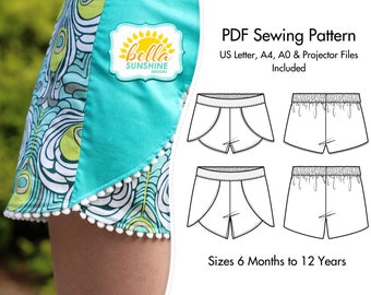 Tess Tulip Shorts, baby shorts pattern, baby sewing patterns, PDF Sewing Pattern, shorts girl toddler, sewing pattern pdf, sewing patterns