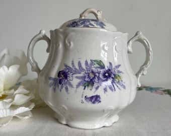 Vintage Purple Flower Large Sugar Bowl
