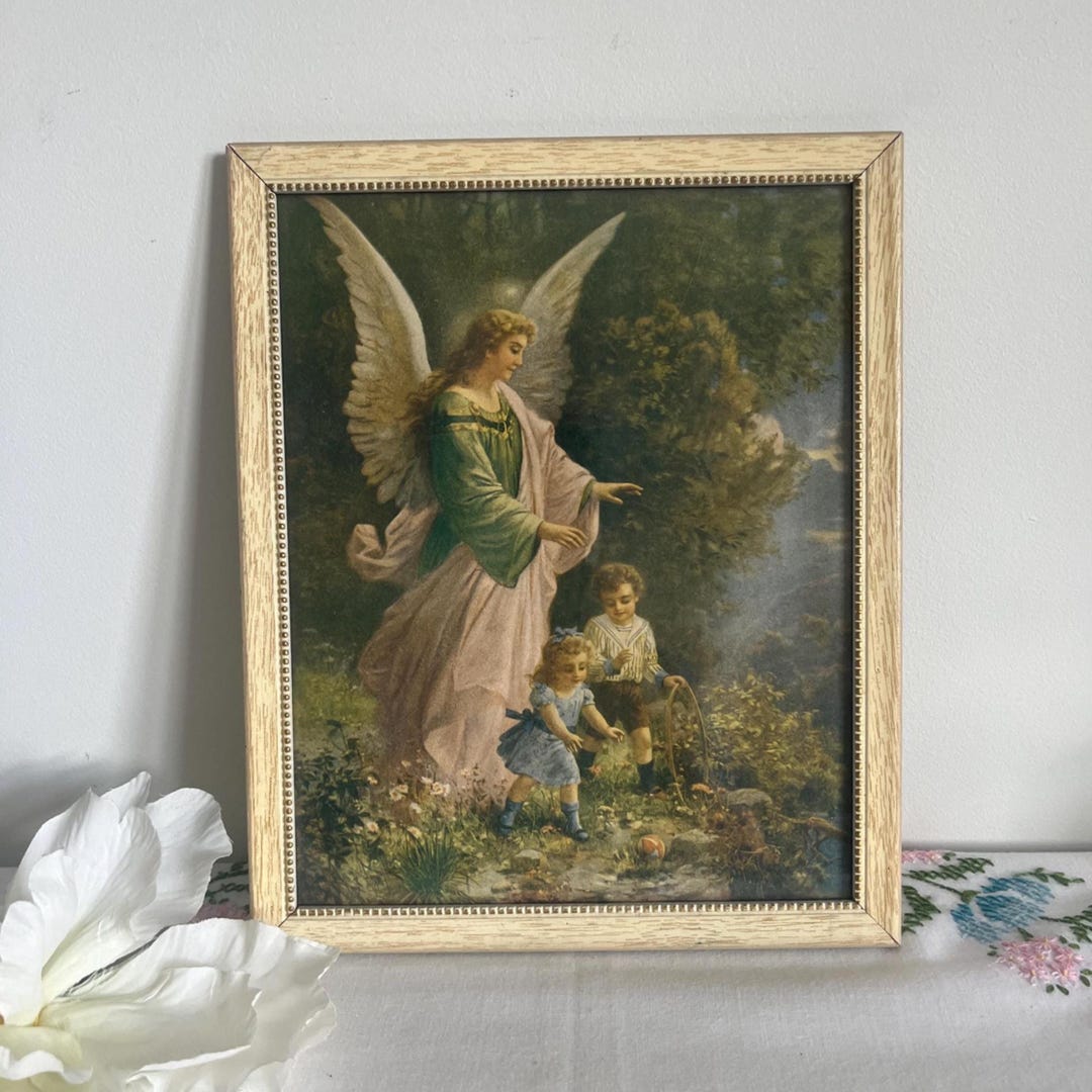 Vintage Framed Guardian Angel With Children - Etsy