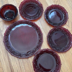 vintage avon cape cod ruby red glassware Assorted Bundle 6pc Plate Dessert Bowl