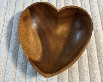 Valentine's Wooden Heart-Shaped Decorative Nesting Bowl 9" Hosting Decor Cottage