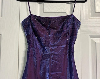 Vintage Beaded Purple Prom Dress – 90s Fairy Whimsy Goth Maxi Gown