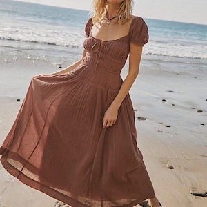 Free People Feeling Bonita Midi Size S | brown boho backless beach dress image 1