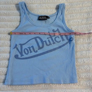 Von Dutch Tank Top Womens Large Baby Blue Logo All Over Crop Y2K Motorcycle image 4