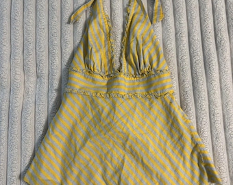 Vintage J. Crew Striped Halter Top Womens 0 XS Yellow Blue White Y2K Vacation